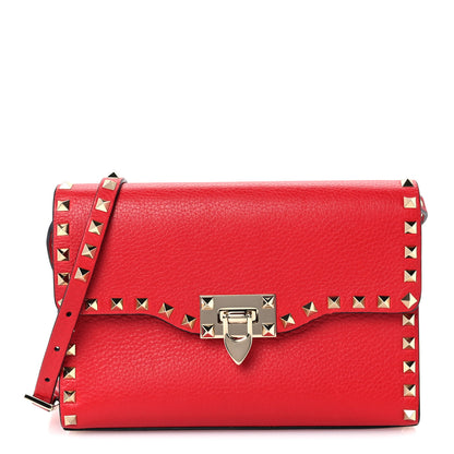 Valentino Garavani Pebbled Calfskin Medium Rockstud Flip Lock Crossbody Bag Red 1 of 10