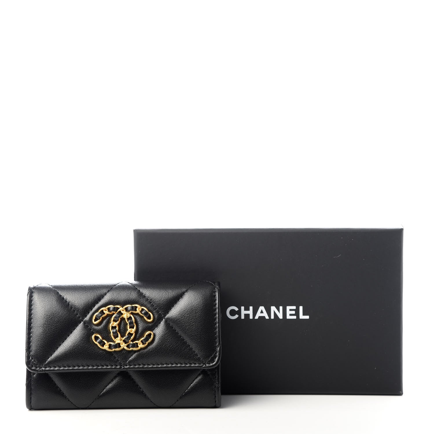 Chanel Shiny Goatskin Quilted 19 Flap Card Holder Black 9 of 9