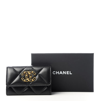 Chanel Shiny Goatskin Quilted 19 Flap Card Holder Black 9 of 9