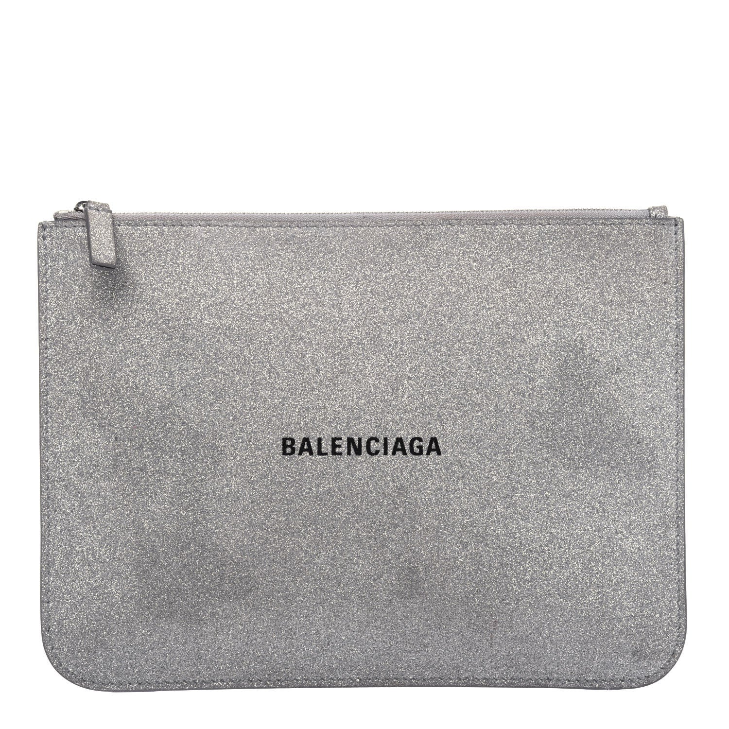 Balenciaga Glitter Calfskin Logo Everyday Pouch M Silver 1 of 13