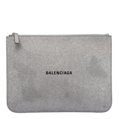 Balenciaga Glitter Calfskin Logo Everyday Pouch M Silver 1 of 13