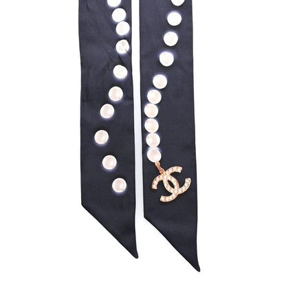 Chanel Silk Pearl CC Slim Bandeau Scarf Dark Navy 2 of 3