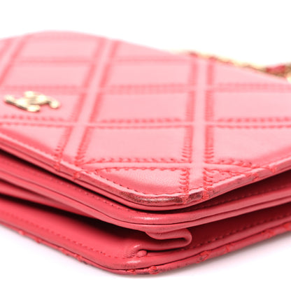 Chanel Lambskin Quilted Double Stitch Tassel Wallet On Chain WOC Pink 11 of 11