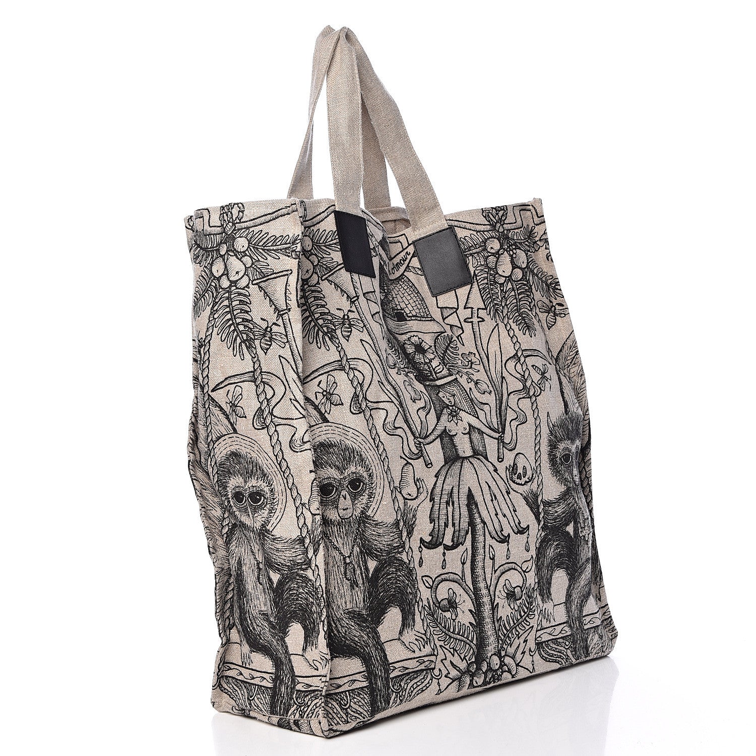 Gucci X JAYDE FISH Linen Garden Vertical Tote Black Beige 3 of 10