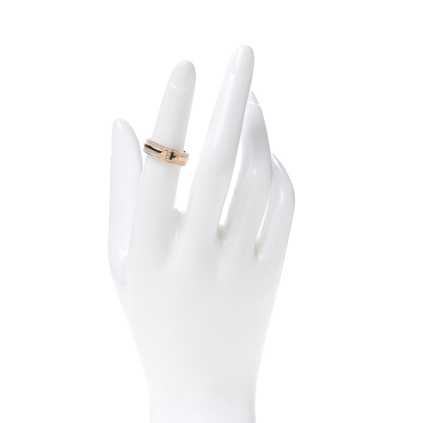 18K Rose Gold Diamond T Two Band Ring 50 5.5