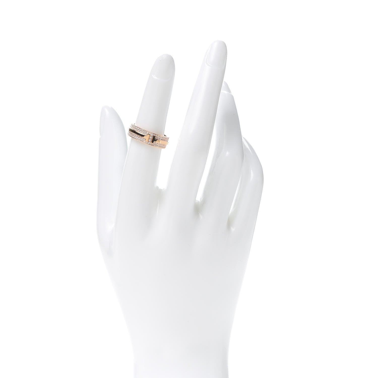 Tiffany 18K Rose Gold Diamond T Two Band Ring 50 5.5 2 of 5