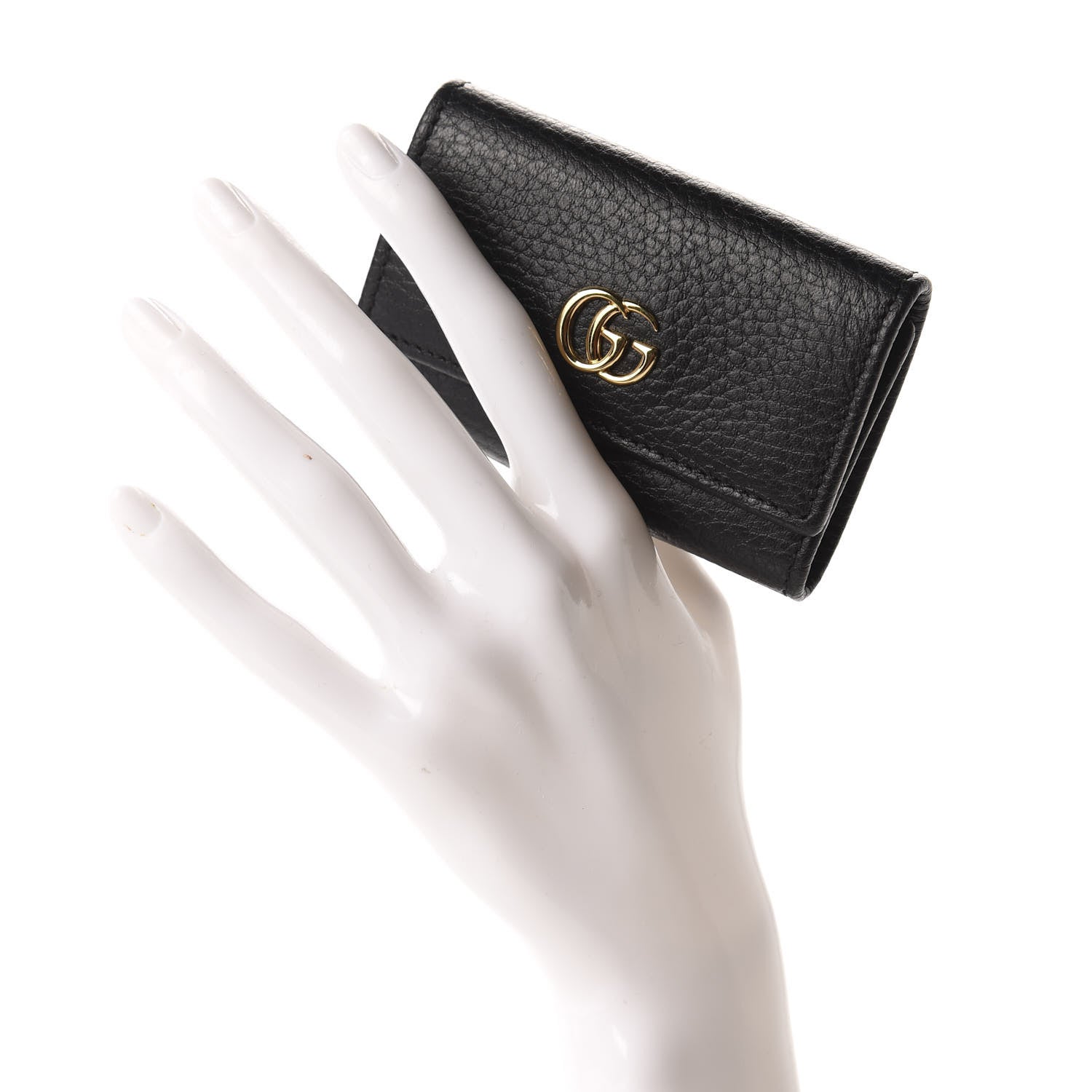 Gucci Pebbled Calfskin GG Marmont 6 Key Holder Black 2 of 7