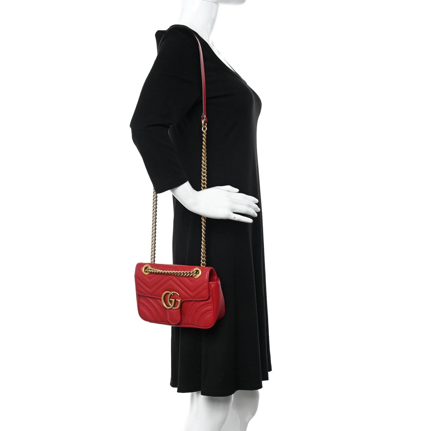 Gucci Calfskin Matelasse Mini GG Marmont Shoulder Bag Hibiscus Red 2 of 12