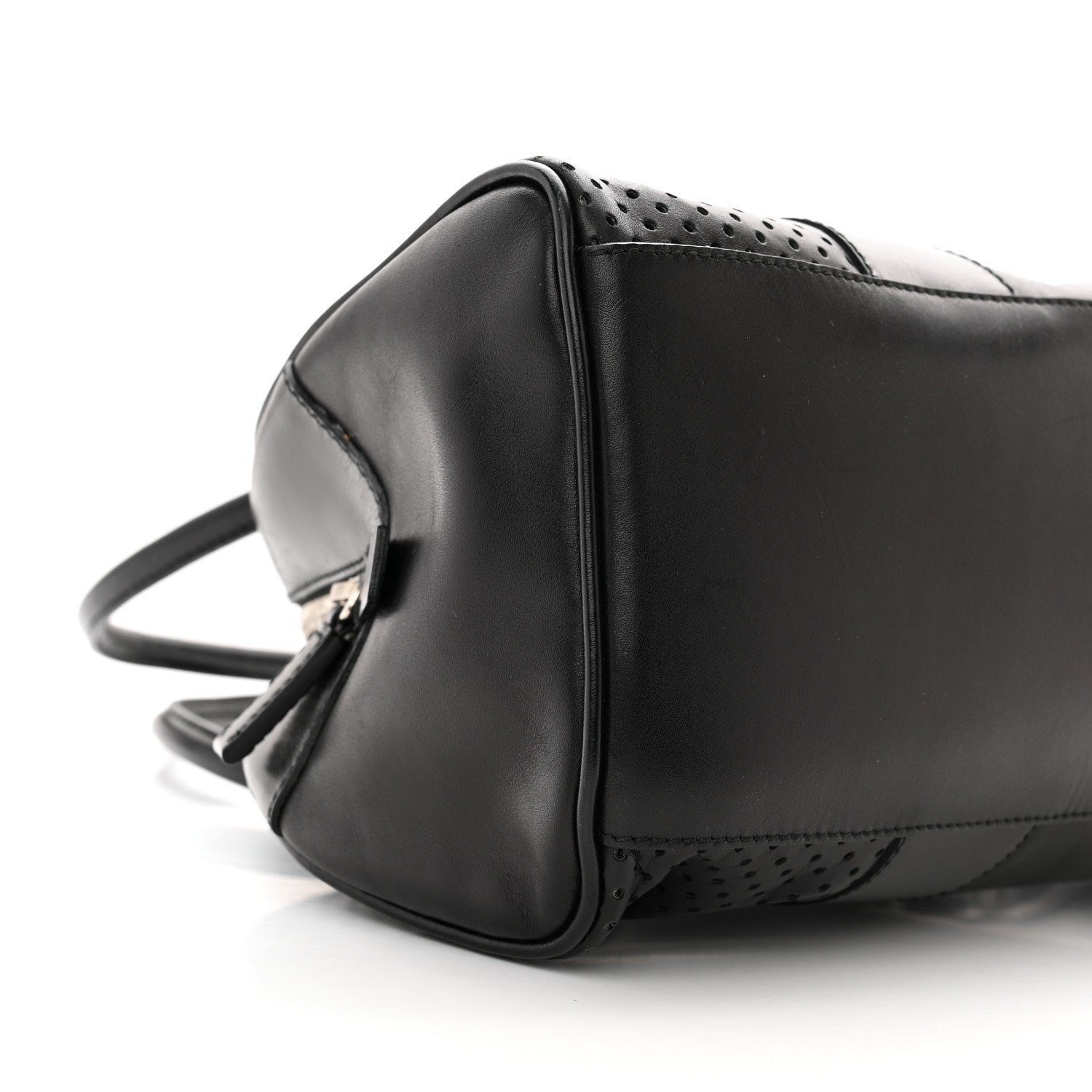 Prada Vitello Drive Perforated Bowling Bag Black 9 of 10