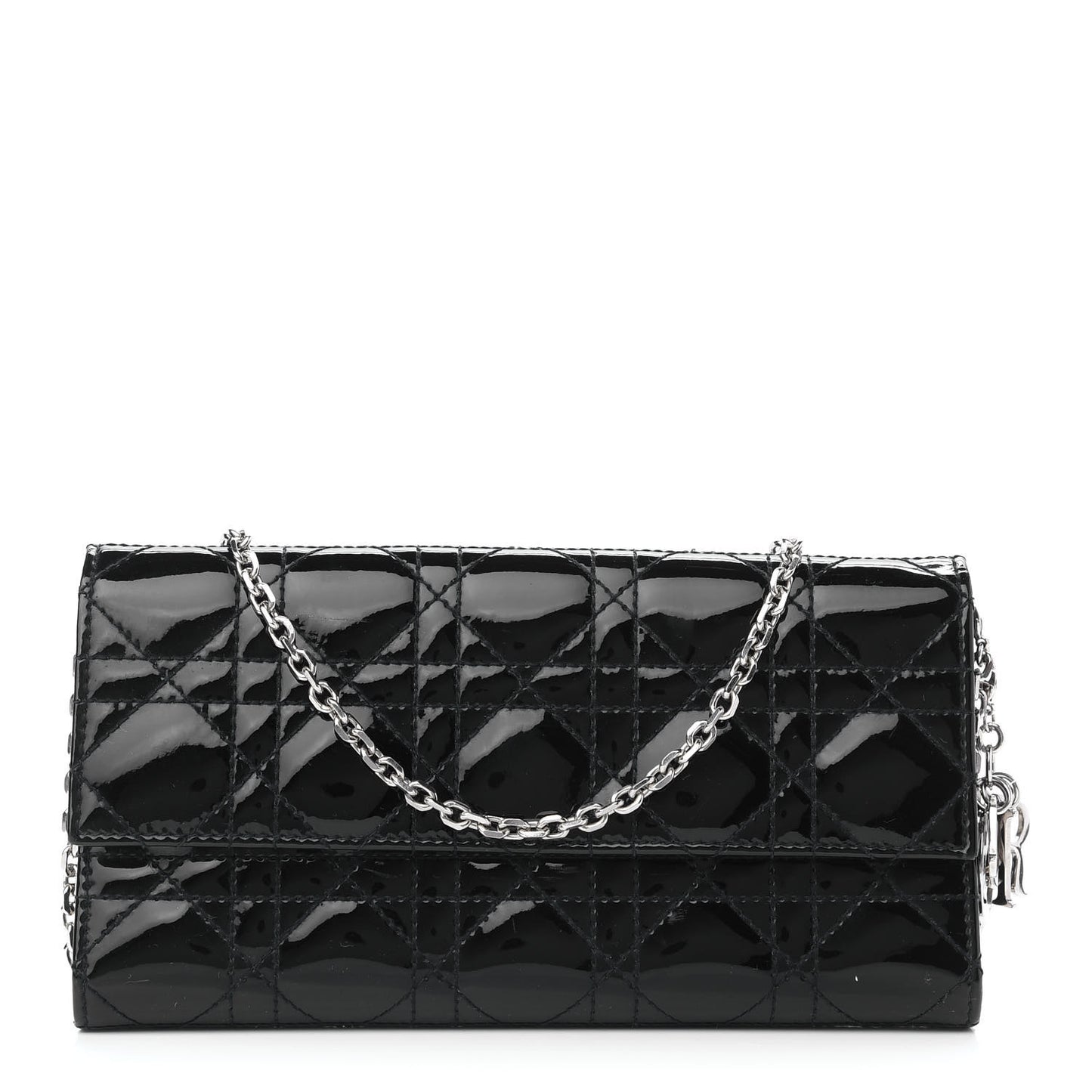 Patent Cannage Lady Dior Rendezvous Wallet On Chain Black