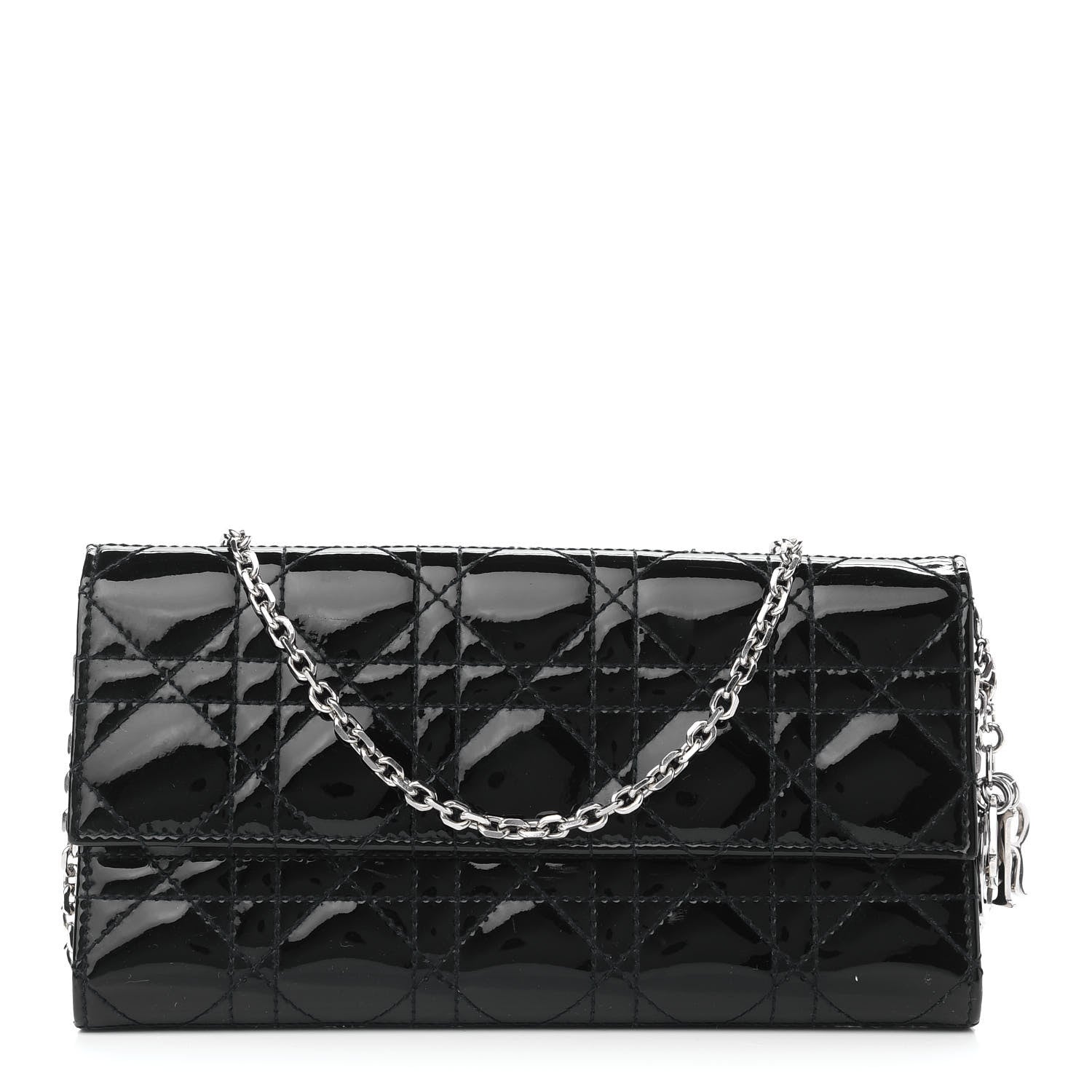 Christian Dior Patent Cannage Lady Dior Rendezvous Wallet On Chain Black 1 of 9