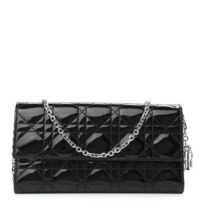 Christian Dior Patent Cannage Lady Dior Rendezvous Wallet On Chain Black 1 of 9