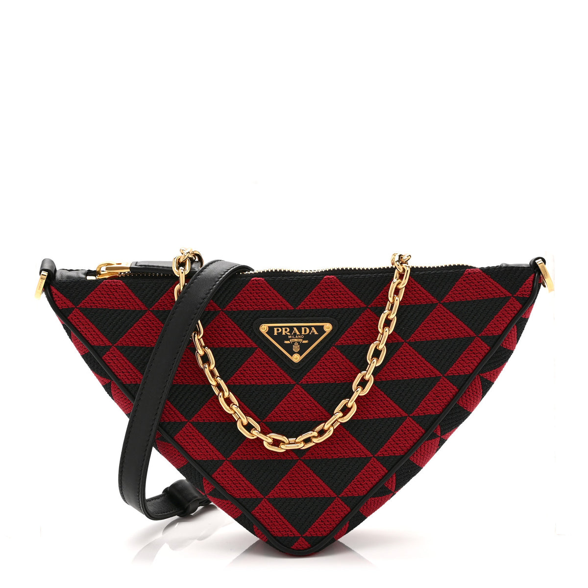 Jacquard Calfskin Triangolo Symbole Embroidered Mini Triangle Double Bag Black Ciliegia