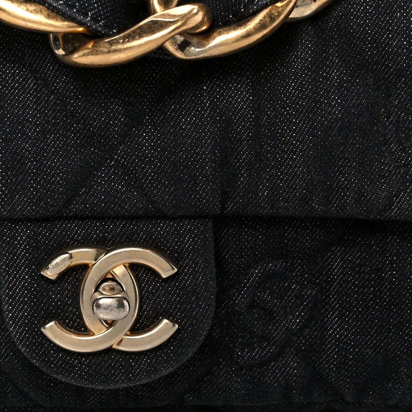 Denim Quilted Medium Funky Town Flap Black