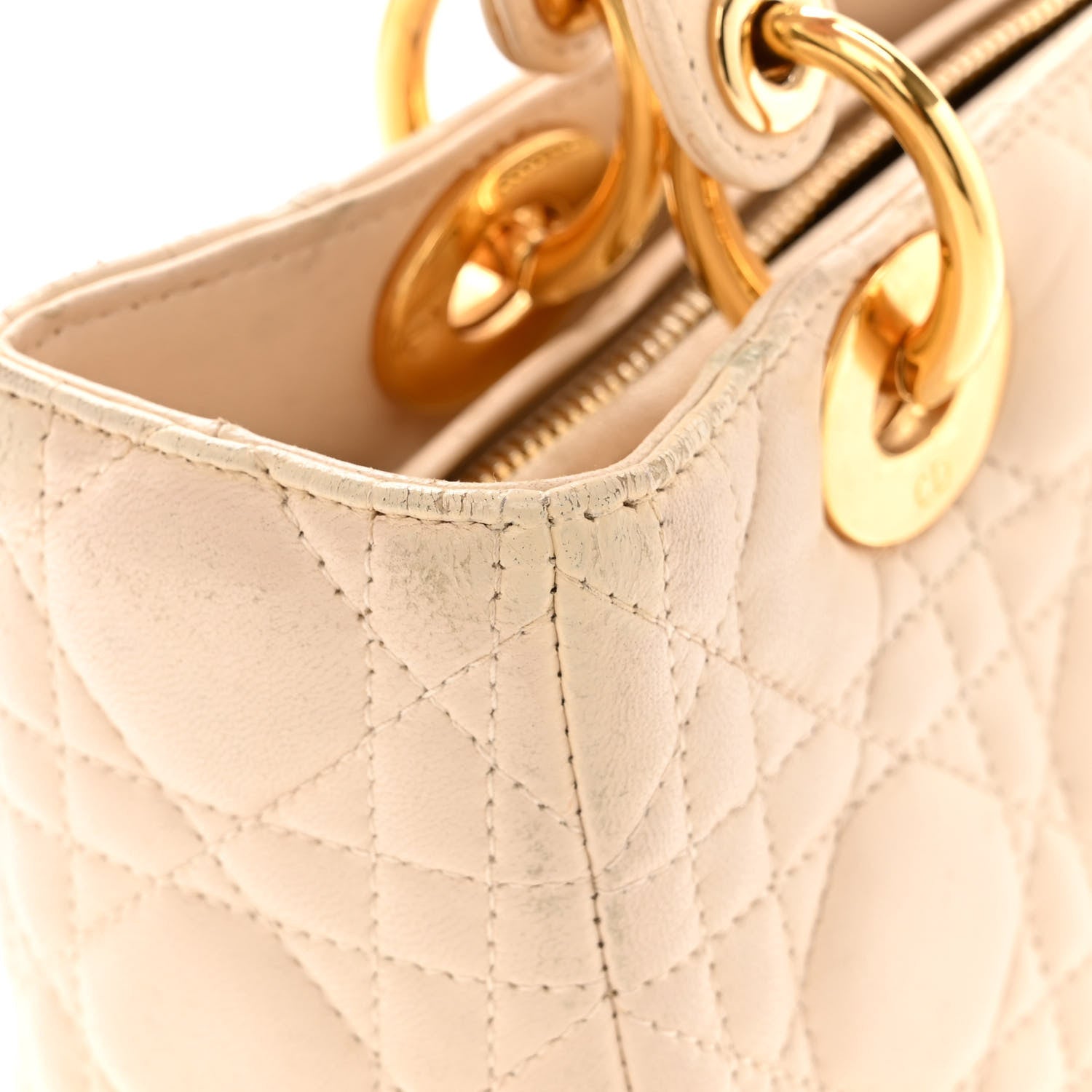 Christian Dior Lambskin Cannage Medium Lady Dior Beige 15 of 22