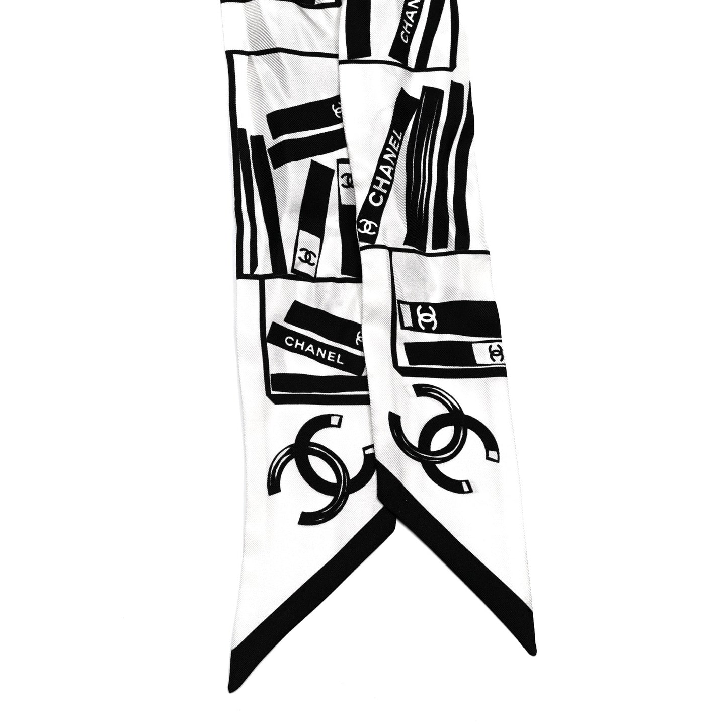 Silk CC Logo Slim Bandeau Scarf White Black