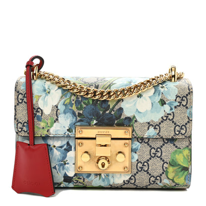 Gucci GG Supreme Monogram Blooms Small Padlock Shoulder Bag Beige Blue Navy Hibiscus Red 1 of 9