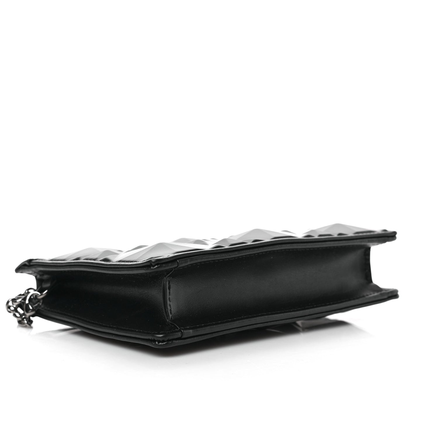 Calfskin Macrocannage Diamond Caro Zipped Pouch With Chain Black