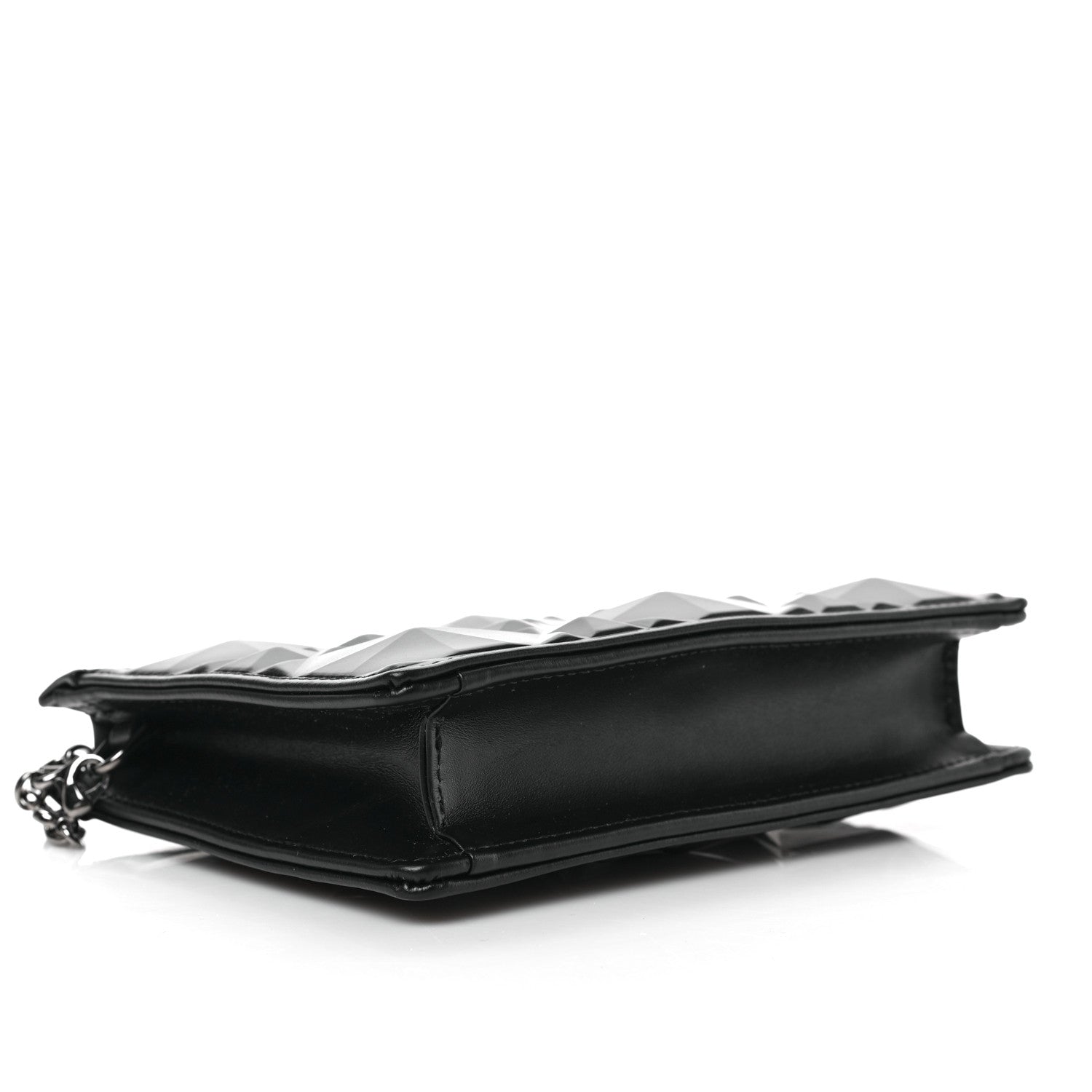 Christian Dior Calfskin Macrocannage Diamond Caro Zipped Pouch With Chain Black 4 of 9