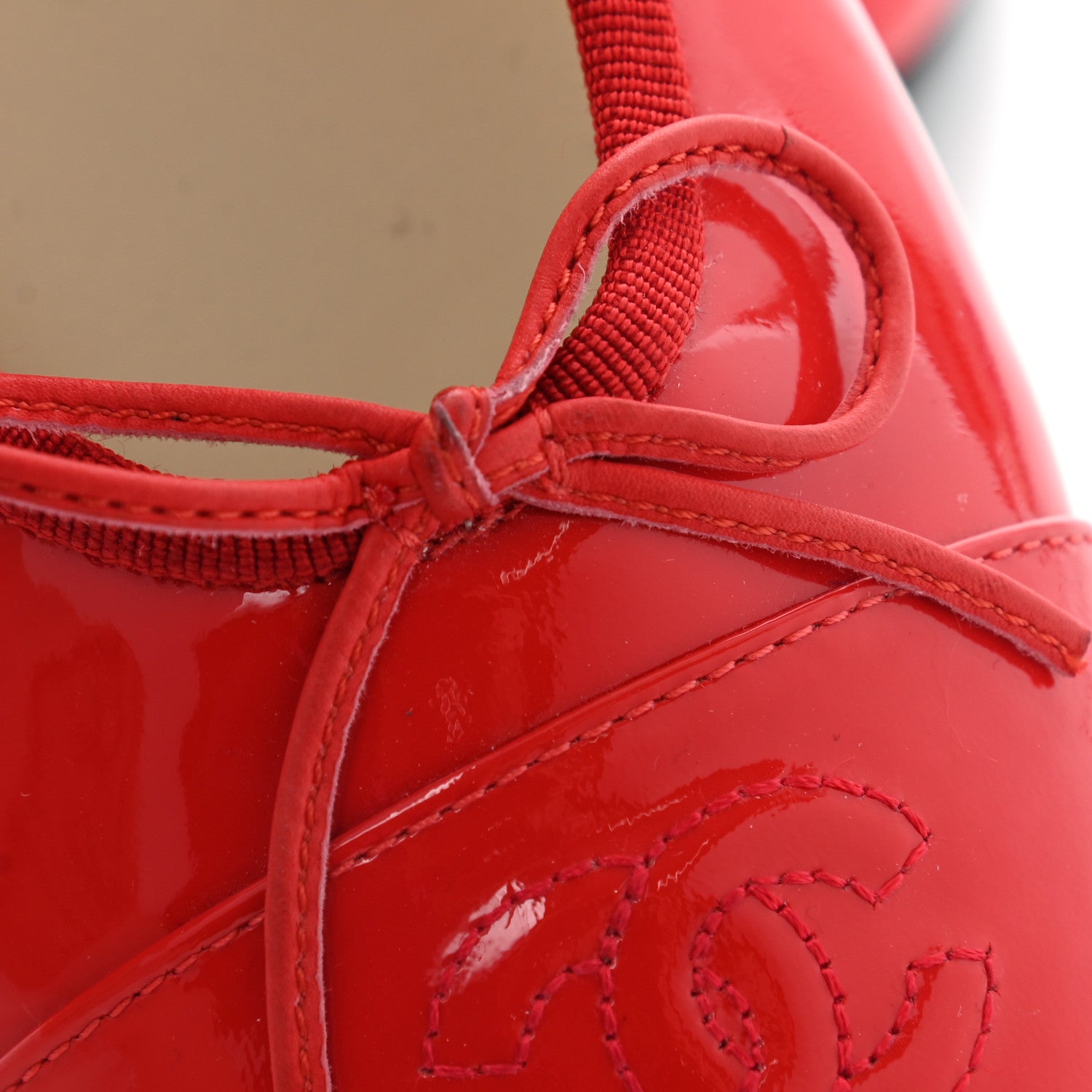 Chanel Patent CC Cap Toe Ballerina Flats 38 Red 9 of 10