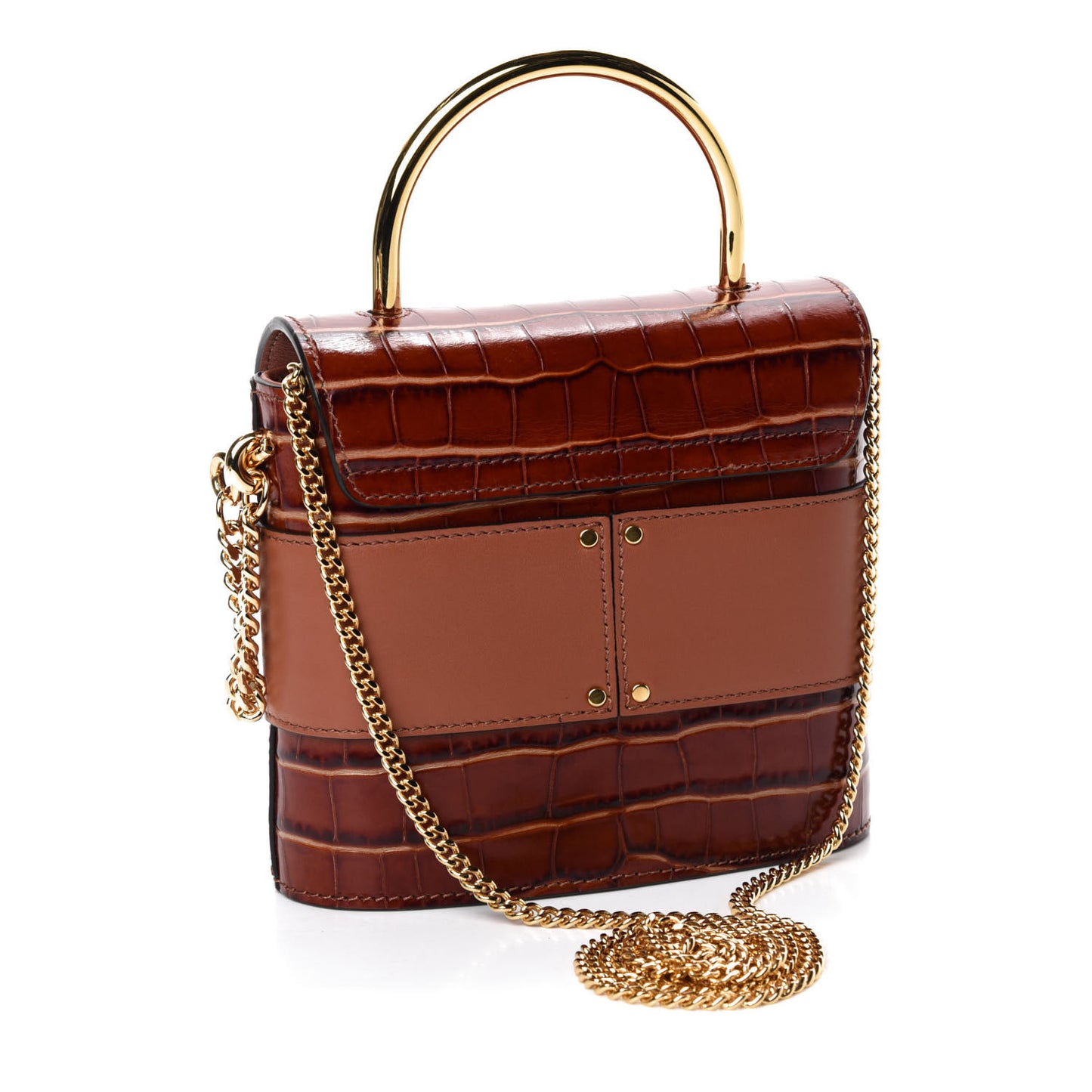 Calfskin Crocodile Embossed Small Aby Lock Chestnut Brown