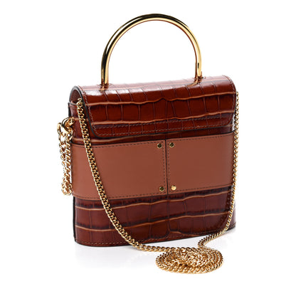 Chloe Calfskin Crocodile Embossed Small Aby Lock Chestnut Brown 3 of 10