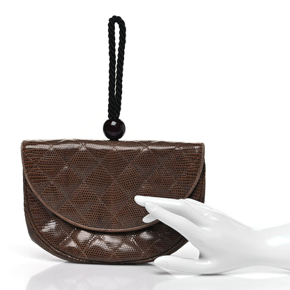 Chanel Lizard Quilted Rope Half Moon Clutch Dark Brown 2 of 11
