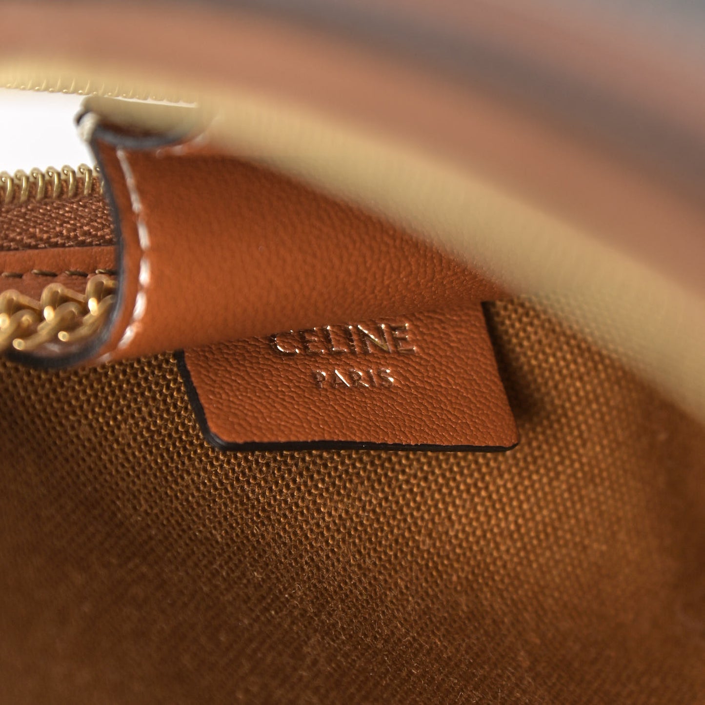 Lambskin Triomphe Canvas Embroidered Logo Clutch With Chain Tan