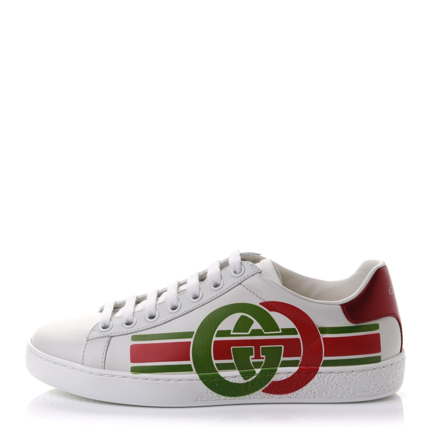 Calfskin Interlocking G Womens New Ace Sneakers 35 White Red Flame Green