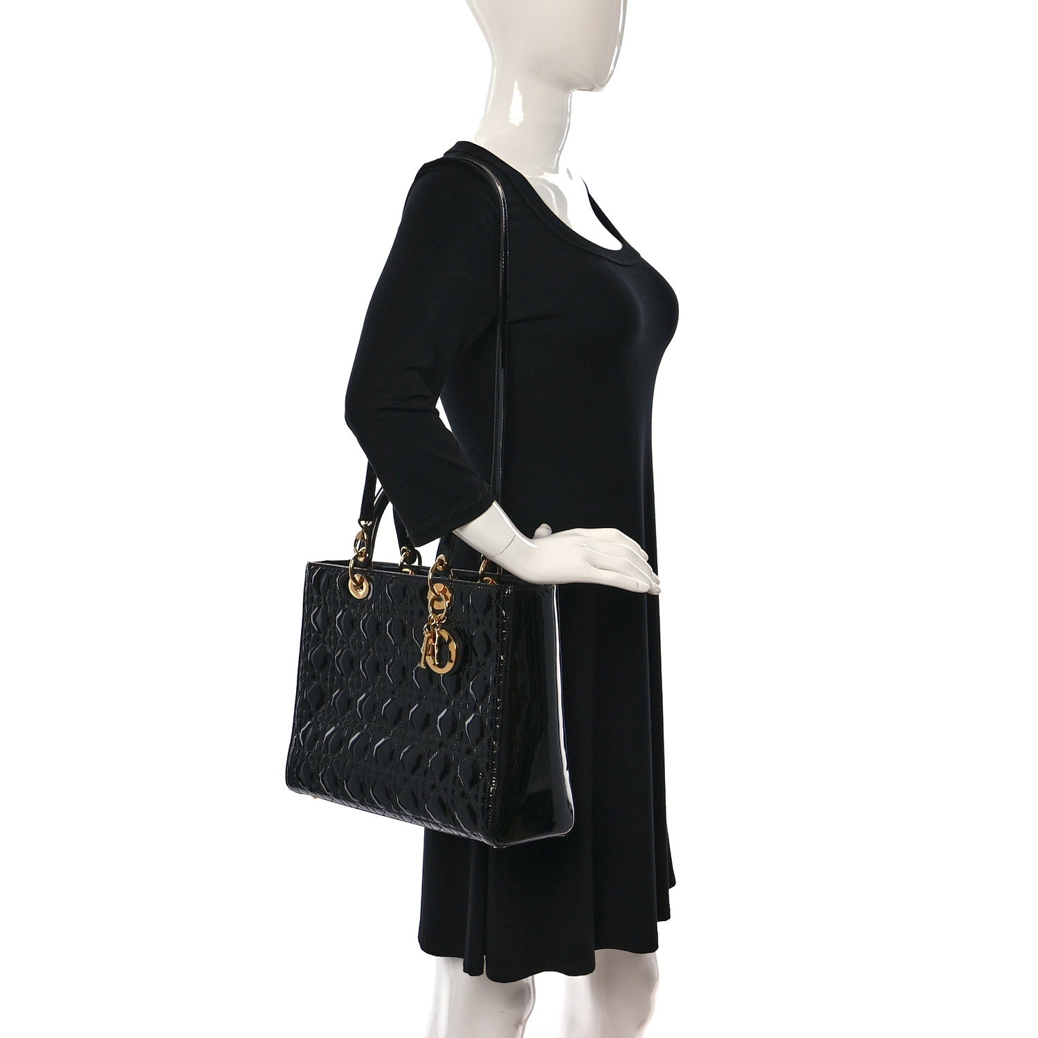 Christian Dior Patent Cannage Large Lady Dior Black 2 of 11