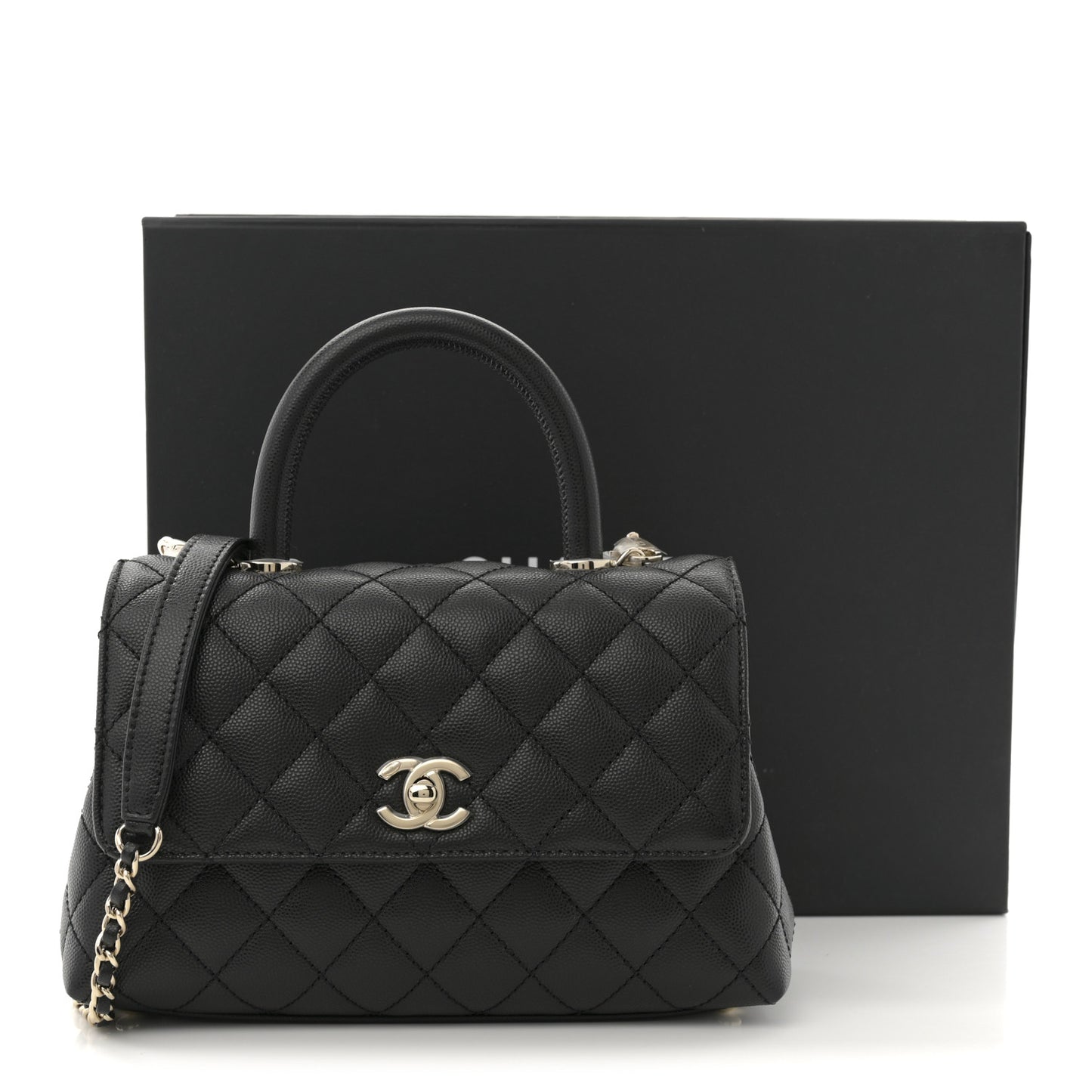 Caviar Quilted Mini Coco Handle Flap Black