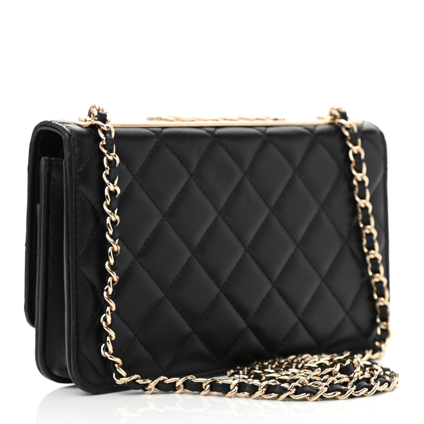 Lambskin Quilted Trendy CC Wallet On Chain WOC Black