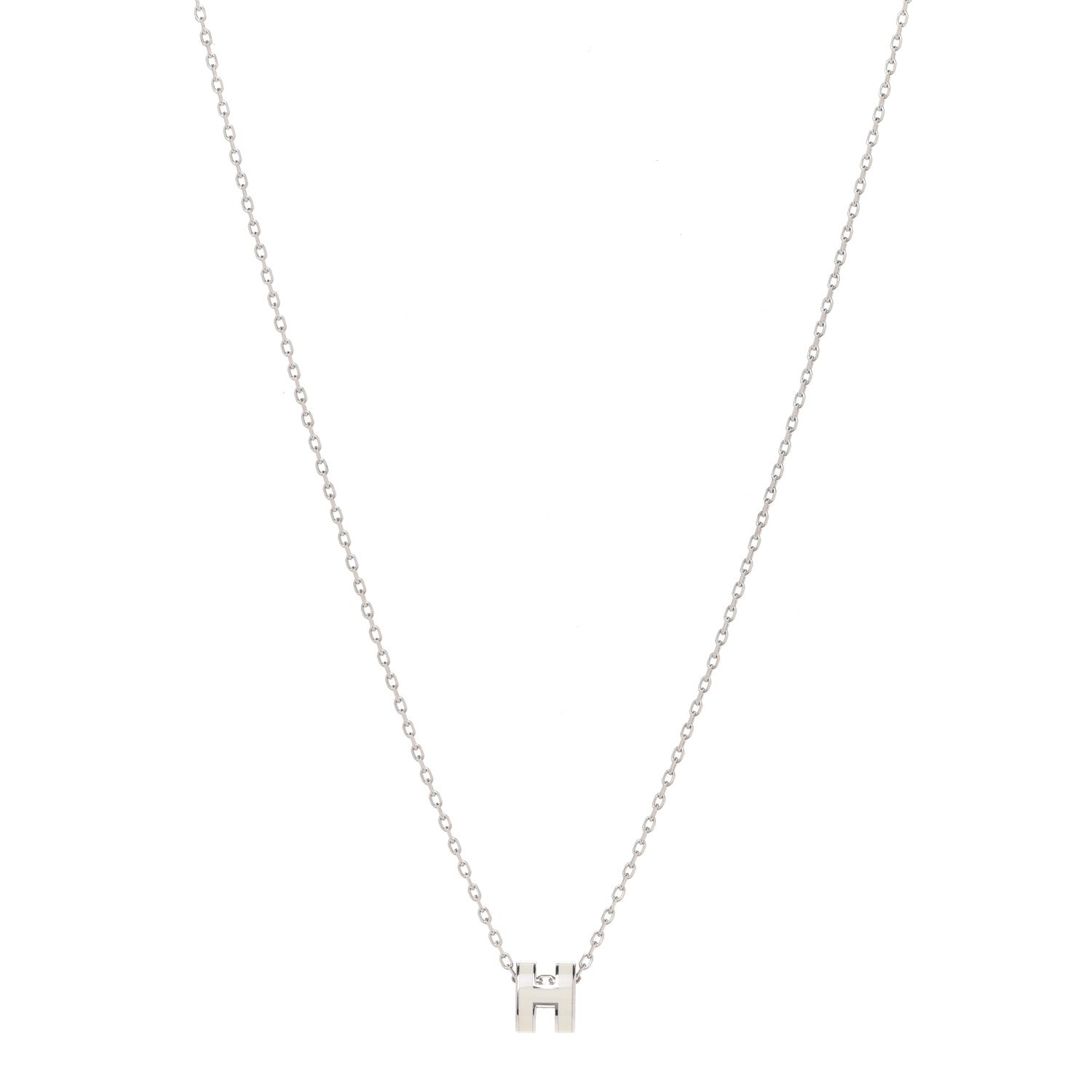 Hermes Lacquered Palladium Mini Pop H Pendant Necklace White 1 of 8