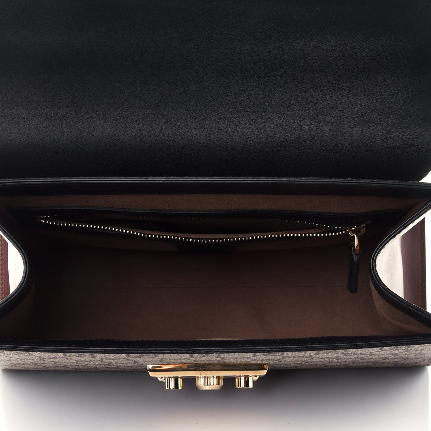 GG Supreme Monogram Calfskin Small Padlock Top Handle Bag Beige Black Cuir