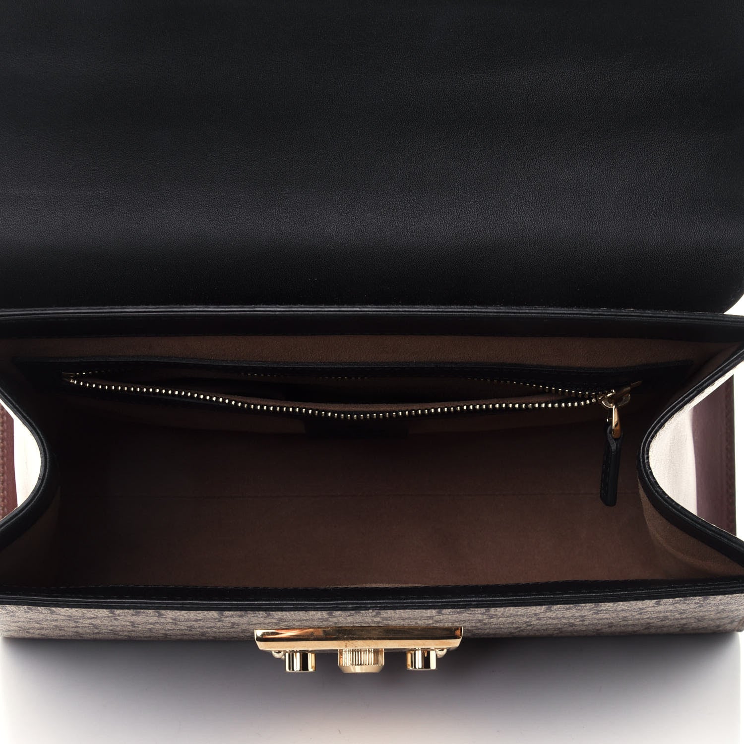 Gucci GG Supreme Monogram Calfskin Small Padlock Top Handle Bag Beige Black Cuir 4 of 4