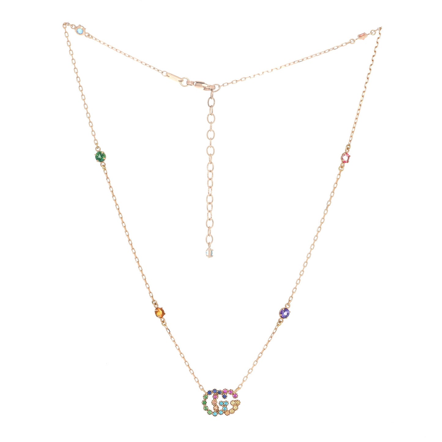 18K Yellow Gold Citrine Tsavorite Blue Topaz Amethyst GG Running Pendant Necklace
