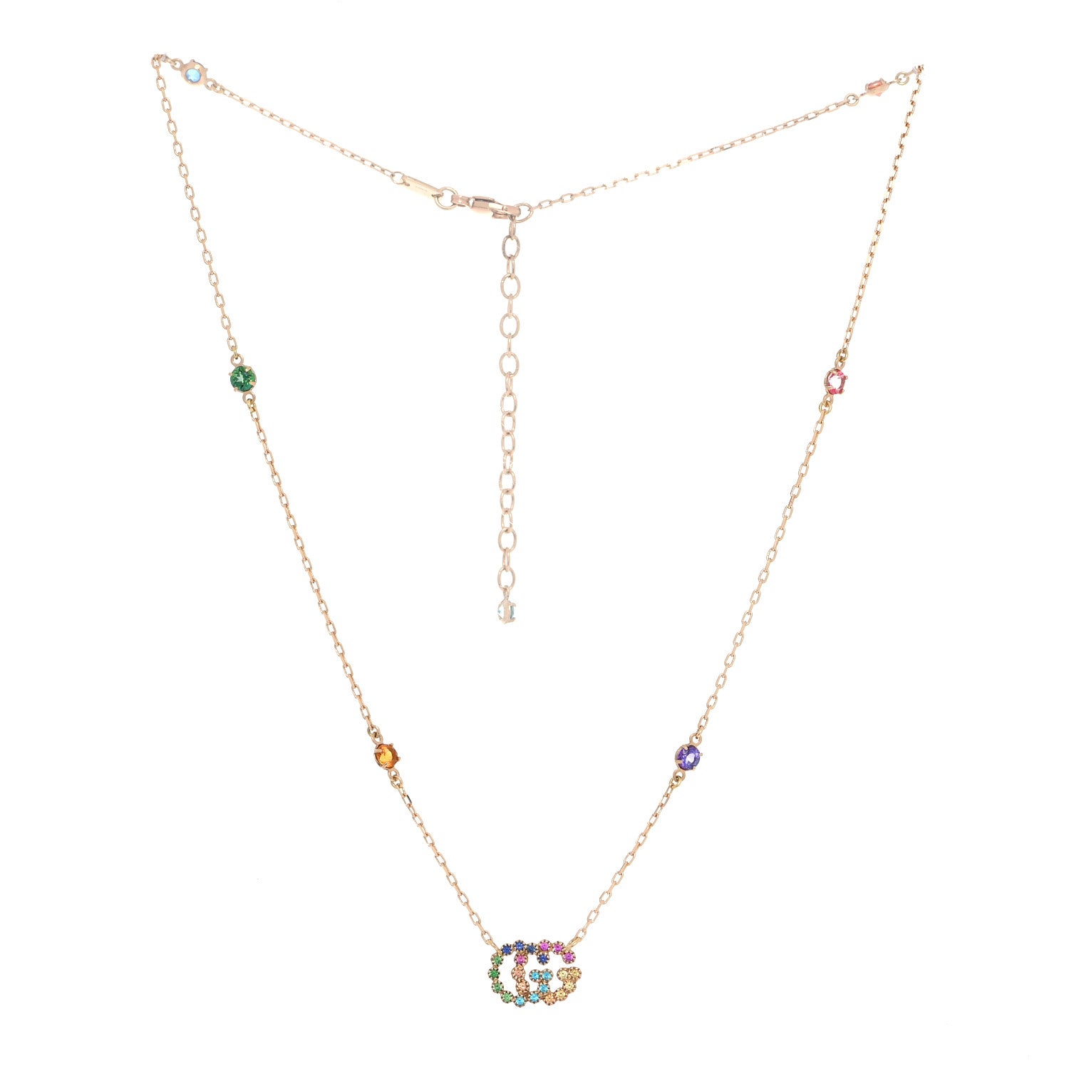 Gucci 18K Yellow Gold Citrine Tsavorite Blue Topaz Amethyst GG Running Pendant Necklace 3 of 6