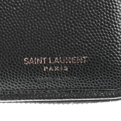 Saint Laurent Grain De Poudre Matelasse Chevron Monogram Compact Zip Around Wallet Black White 6 of 7