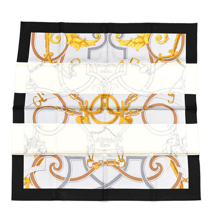 Hermes Silk L Instruction Du Roy Scarf 90 Black Gris Or 1 of 5