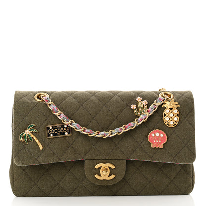 Chanel Canvas Quilted Coco Cuba Charms Medium Double Flap Khaki 1 of 10