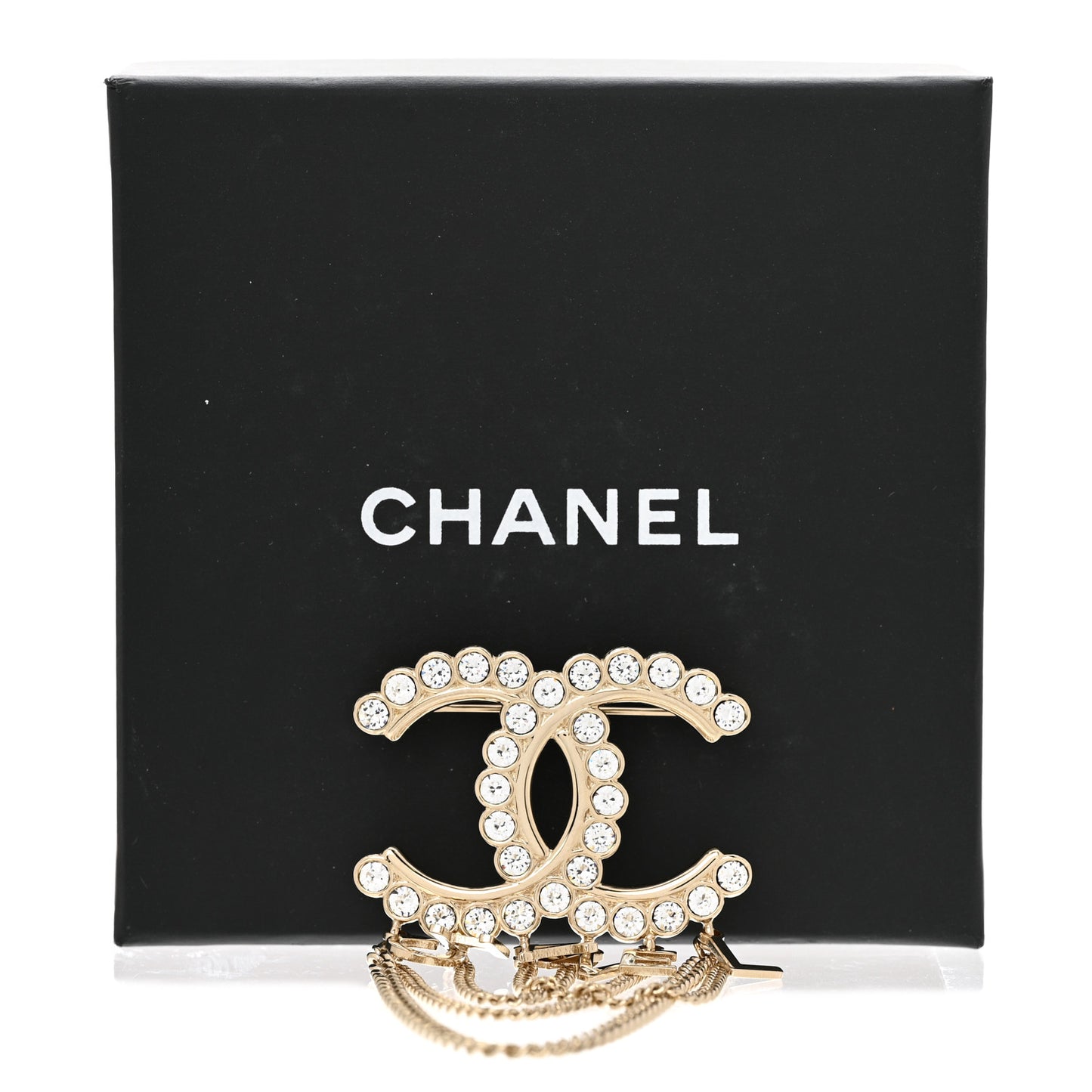 Metal Crystal Bow-tiful CC Chain Brooch Gold