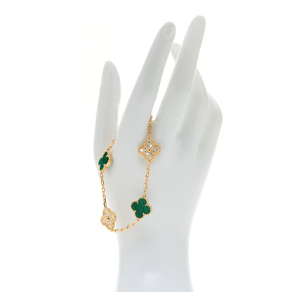Van Cleef & Arpels 18K Yellow Gold Diamond Malachite 5 Motifs Vintage Alhambra Bracelet 2 of 4