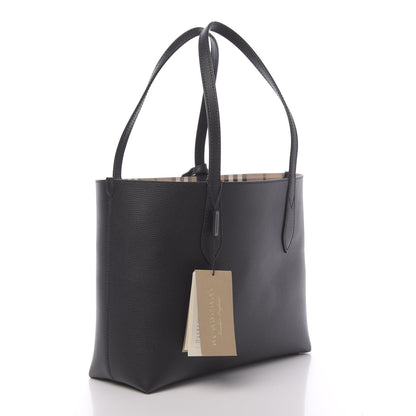 Burberry Grainy Calfskin Haymarket Check Medium Reversible Tote Black 5 of 15