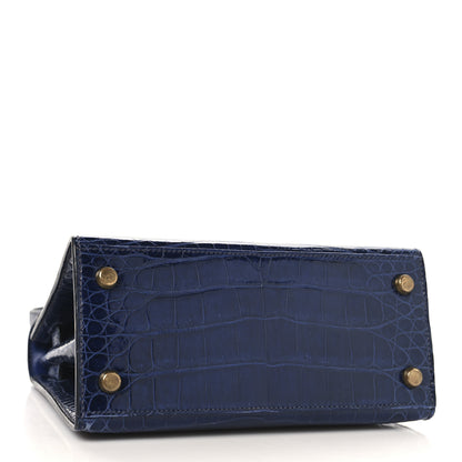 Hermes Shiny Crocodile Mini Kelly Sellier 20 Bleu Marine 4 of 19
