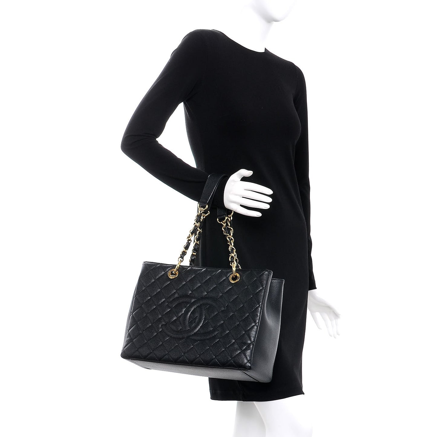 Caviar Quilted Grand Shopping Tote GST Black