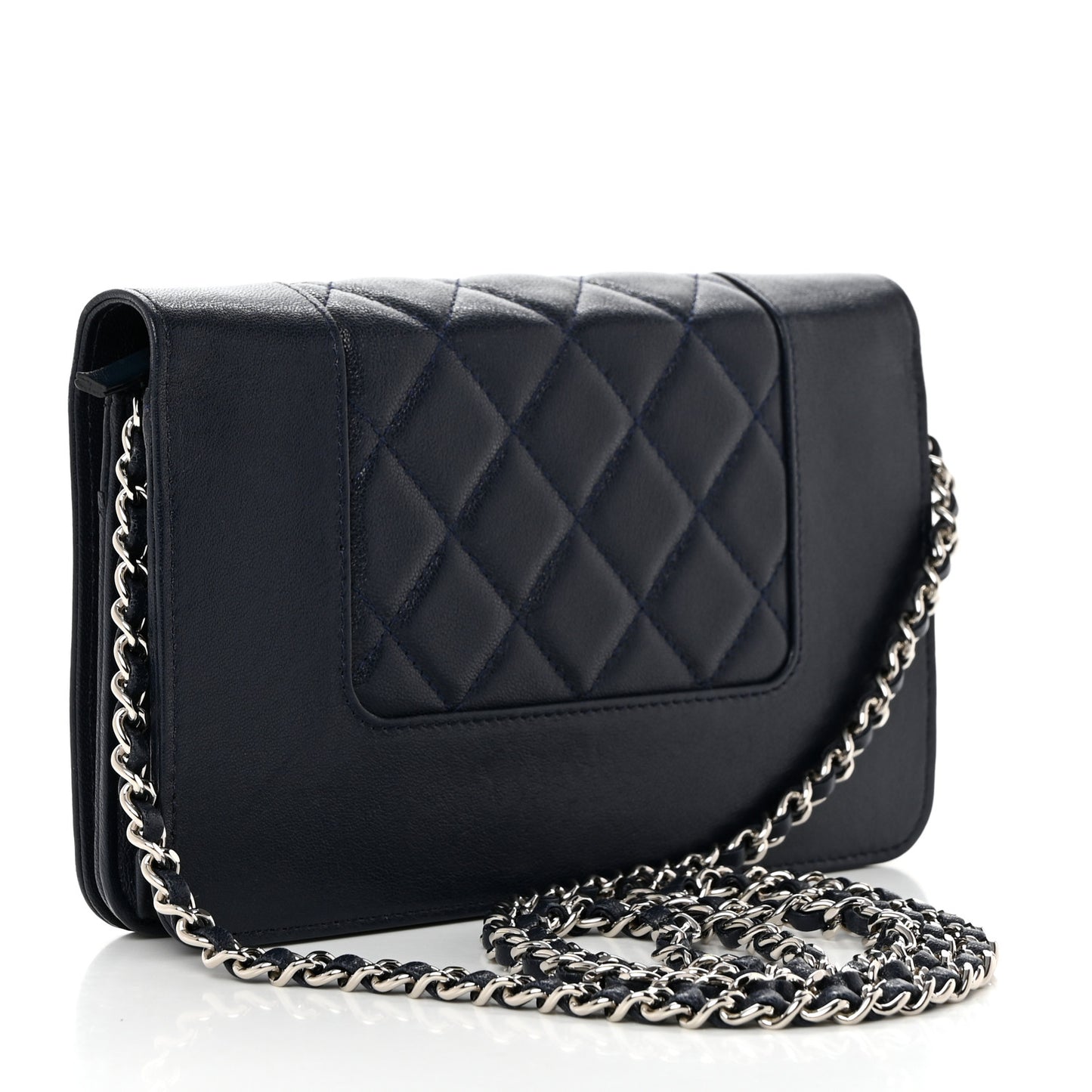 Sheepskin Quilted Vintage Mademoiselle Wallet On Chain WOC Navy