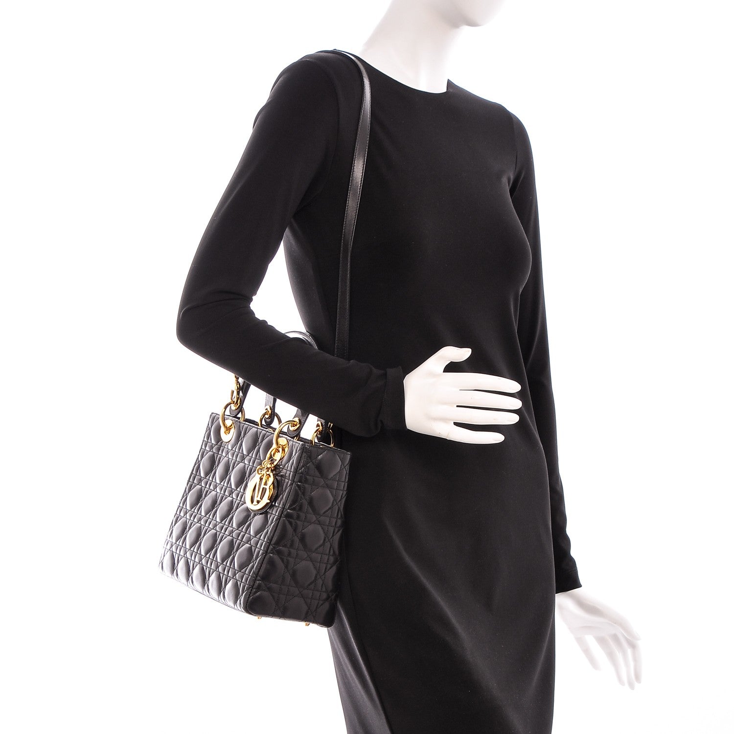 Christian Dior Lambskin Cannage Medium Lady Dior Black 2 of 7