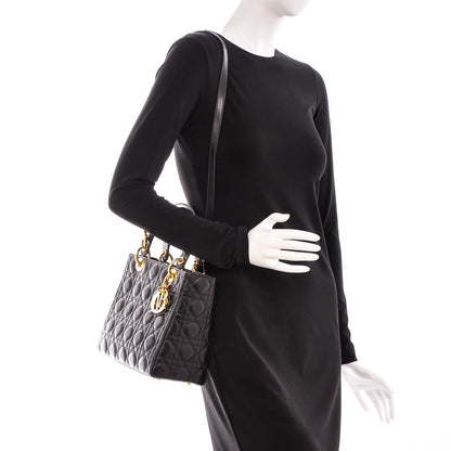 Christian Dior Lambskin Cannage Medium Lady Dior Black 2 of 7