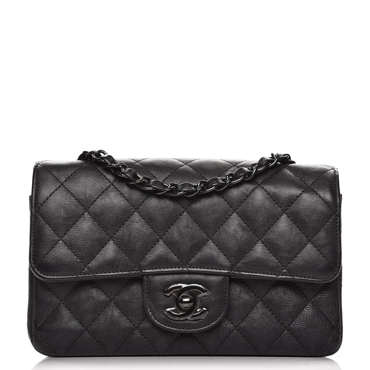Crumpled Calfskin Quilted Mini Rectangular Flap So Black