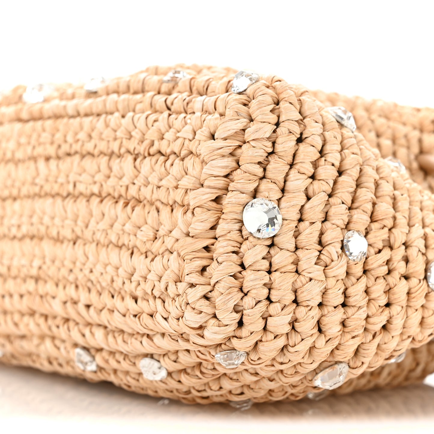 Raffia Woven Crystal Small Cinch Bag Natural